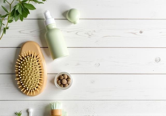 Kit di prodotti wellness per animali disposti in modo armonioso